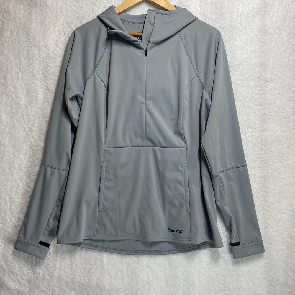 Marmot Womens Zenyatta Hoodie Large Gray Half Zip Softshell‎ Windproof Jacket